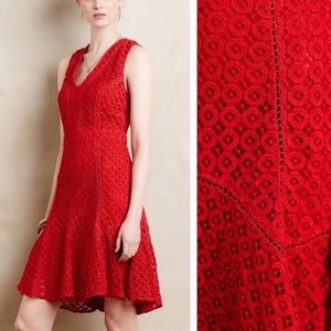 ANTHROPOLOGIE San & Soni Red Lace Eyelet Lined Cotton Dress |